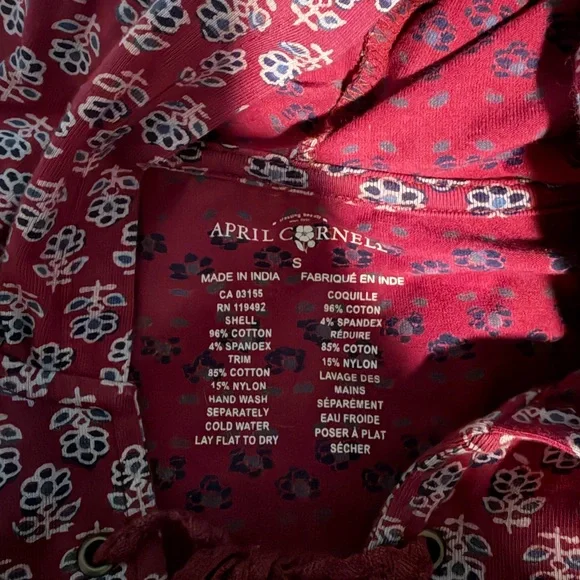 April Cornell Burgundy Floral Hooded Dress Boho Prairie Tiered Size Small - Picture 6 of 6